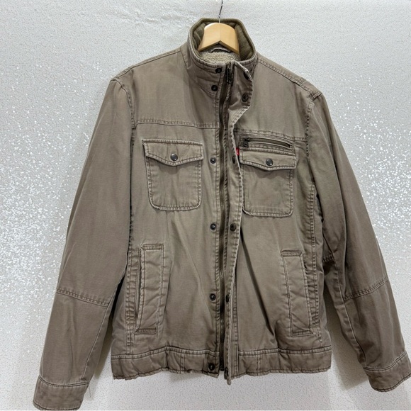 Levi’s Sherpa Lined Utility Jacket Men’s Medium Brown Cotton Military Workwear - Picture 6 of 15